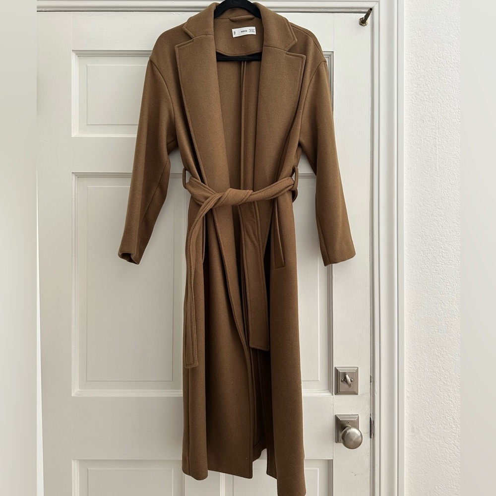 Mango Camel Belted Wool Trench Coat